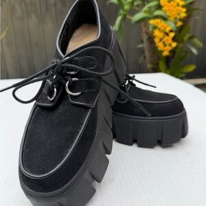 H&M Chunky Platform Lug Sole Shoes Black Lace Up Velvet EU 38 Women